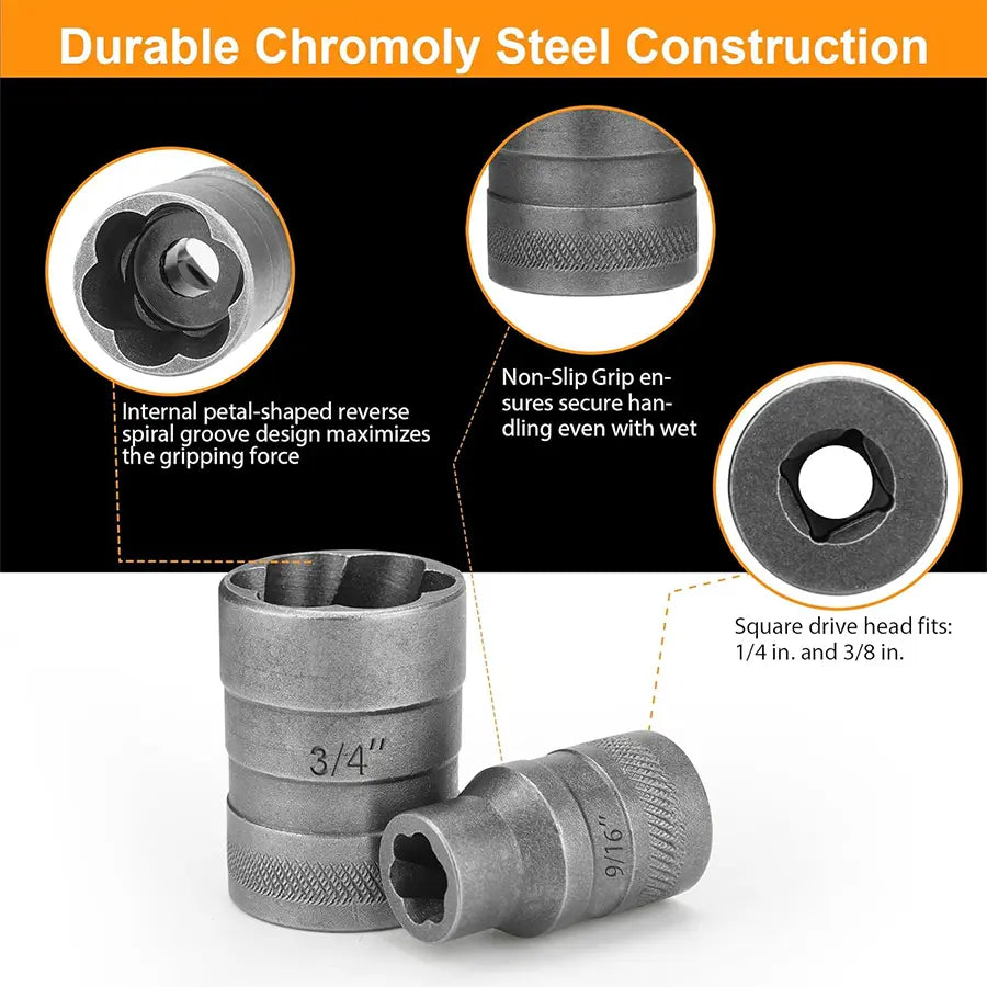 Upgrade Bolt Extractor Set, 32 Counts Impact Bolt & Nut Remover Set, 6Mm to 10Mm, 13/32" to 3/4",CR-MO Steel Extraction Socket Set with Storage Case,Stripped Lug Nut Remover for Removing Damaged, Frozen, Rusted Universal Impact Impact Bolt,Gift for Him