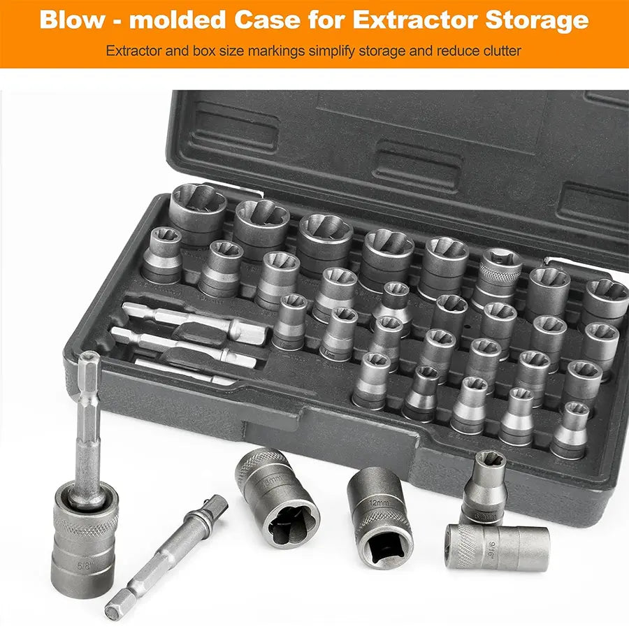 Upgrade Bolt Extractor Set, 32 Counts Impact Bolt & Nut Remover Set, 6Mm to 10Mm, 13/32" to 3/4",CR-MO Steel Extraction Socket Set with Storage Case,Stripped Lug Nut Remover for Removing Damaged, Frozen, Rusted Universal Impact Impact Bolt,Gift for Him
