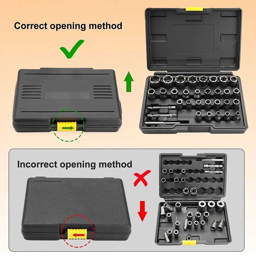 Upgrade Bolt Extractor Set, 32 Counts Impact Bolt & Nut Remover Set, 6Mm to 10Mm, 13/32" to 3/4",CR-MO Steel Extraction Socket Set with Storage Case,Stripped Lug Nut Remover for Removing Damaged, Frozen, Rusted Universal Impact Impact Bolt,Gift for Him