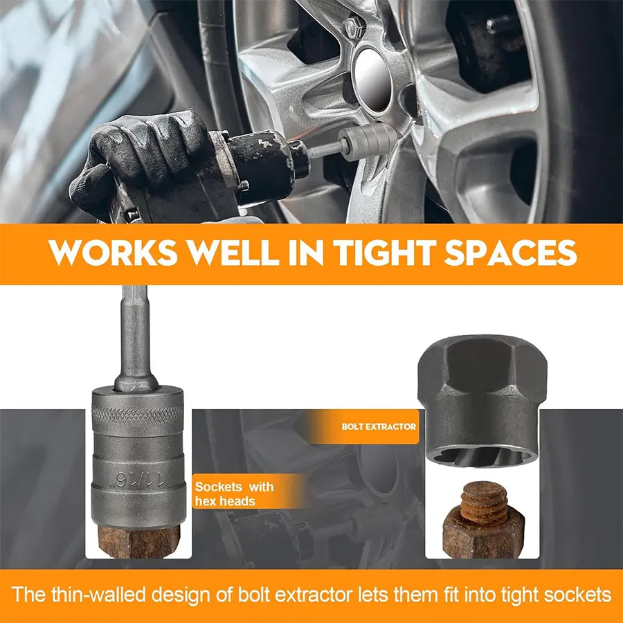 Upgrade Bolt Extractor Set, 32 Counts Impact Bolt & Nut Remover Set, 6Mm to 10Mm, 13/32" to 3/4",CR-MO Steel Extraction Socket Set with Storage Case,Stripped Lug Nut Remover for Removing Damaged, Frozen, Rusted Universal Impact Impact Bolt,Gift for Him