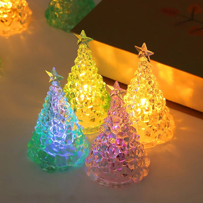 Christmas Night Light Mini Christmas Tree Design Crystal Clear Decor Festive Tabletop Decor