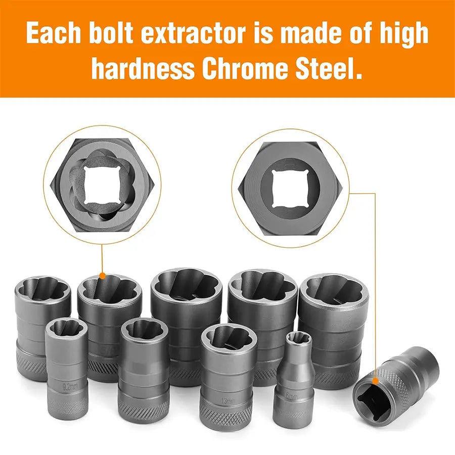 Upgrade Bolt Extractor Set, 32 Counts Impact Bolt & Nut Remover Set, 6Mm to 10Mm, 13/32" to 3/4",CR-MO Steel Extraction Socket Set with Storage Case,Stripped Lug Nut Remover for Removing Damaged, Frozen, Rusted Universal Impact Impact Bolt,Gift for Him