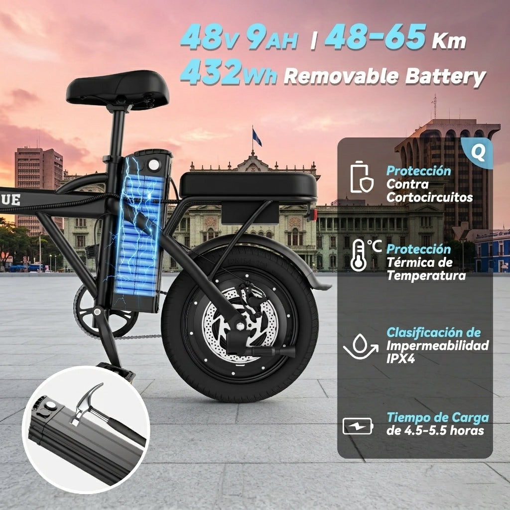 Bicicleta Eléctrica 750W, Doble Asiento y hasta 40 Millas de Autonomía