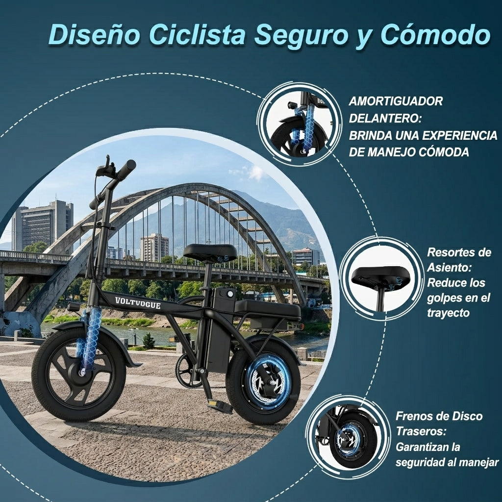 Bicicleta Eléctrica 750W, Doble Asiento y hasta 40 Millas de Autonomía