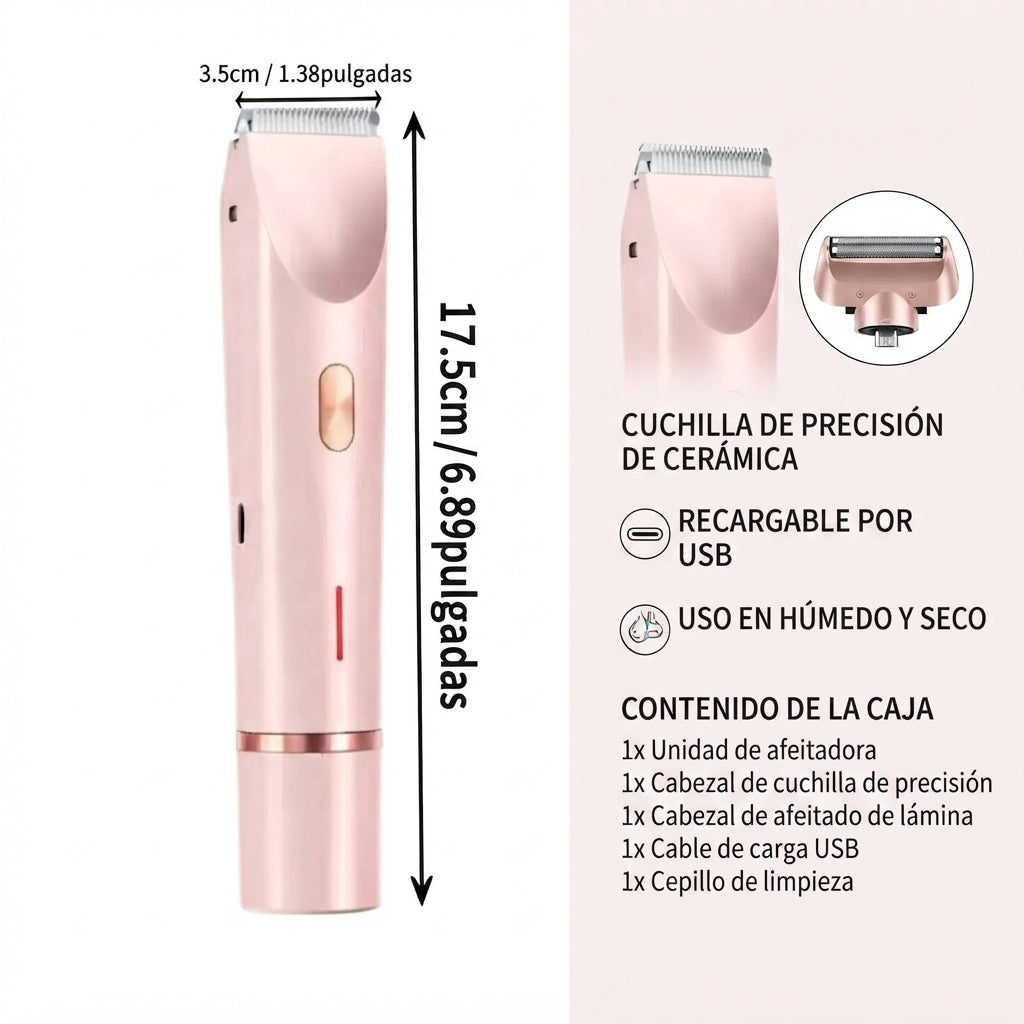 Depiladora Eléctrica 2 en 1 para Mujer | Rostro y Cuerpo | Recargable e Impermeable