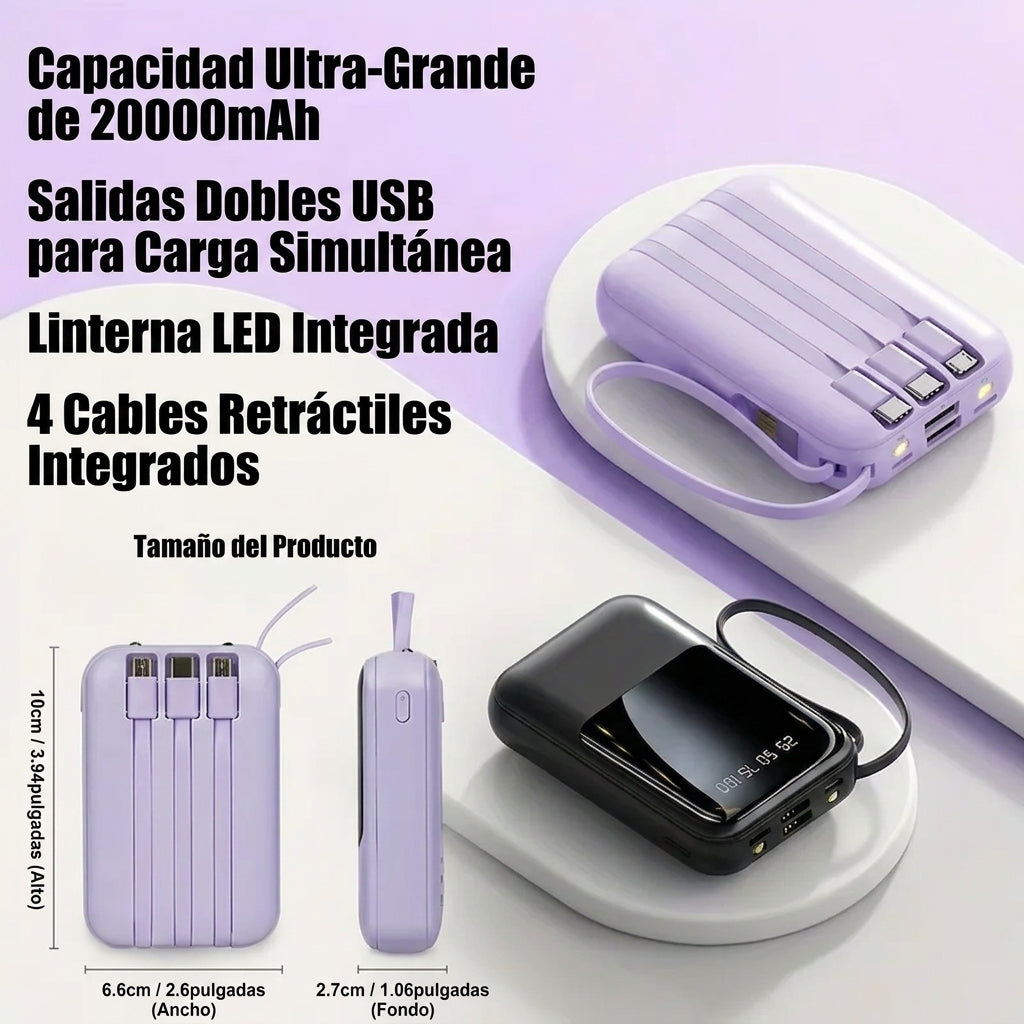 Power Bank portátil con cables integrados 20,000 Mah