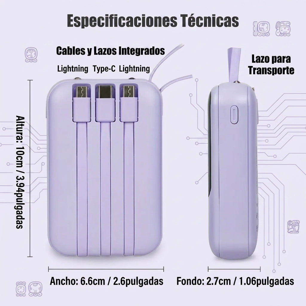 Power Bank portátil con cables integrados 20,000 Mah