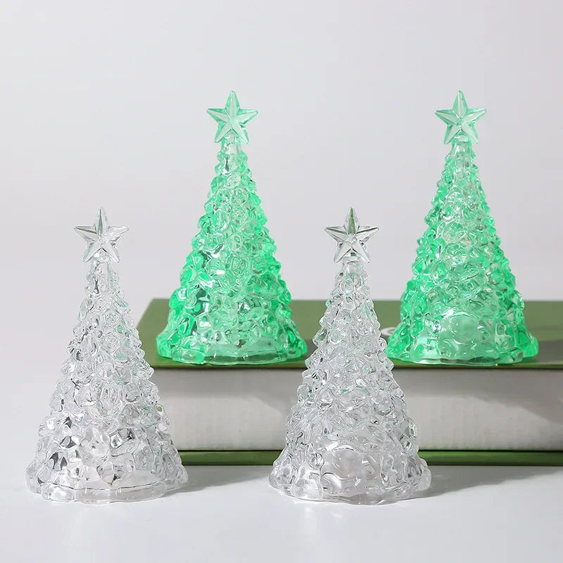 Christmas Night Light Mini Christmas Tree Design Crystal Clear Decor Festive Tabletop Decor